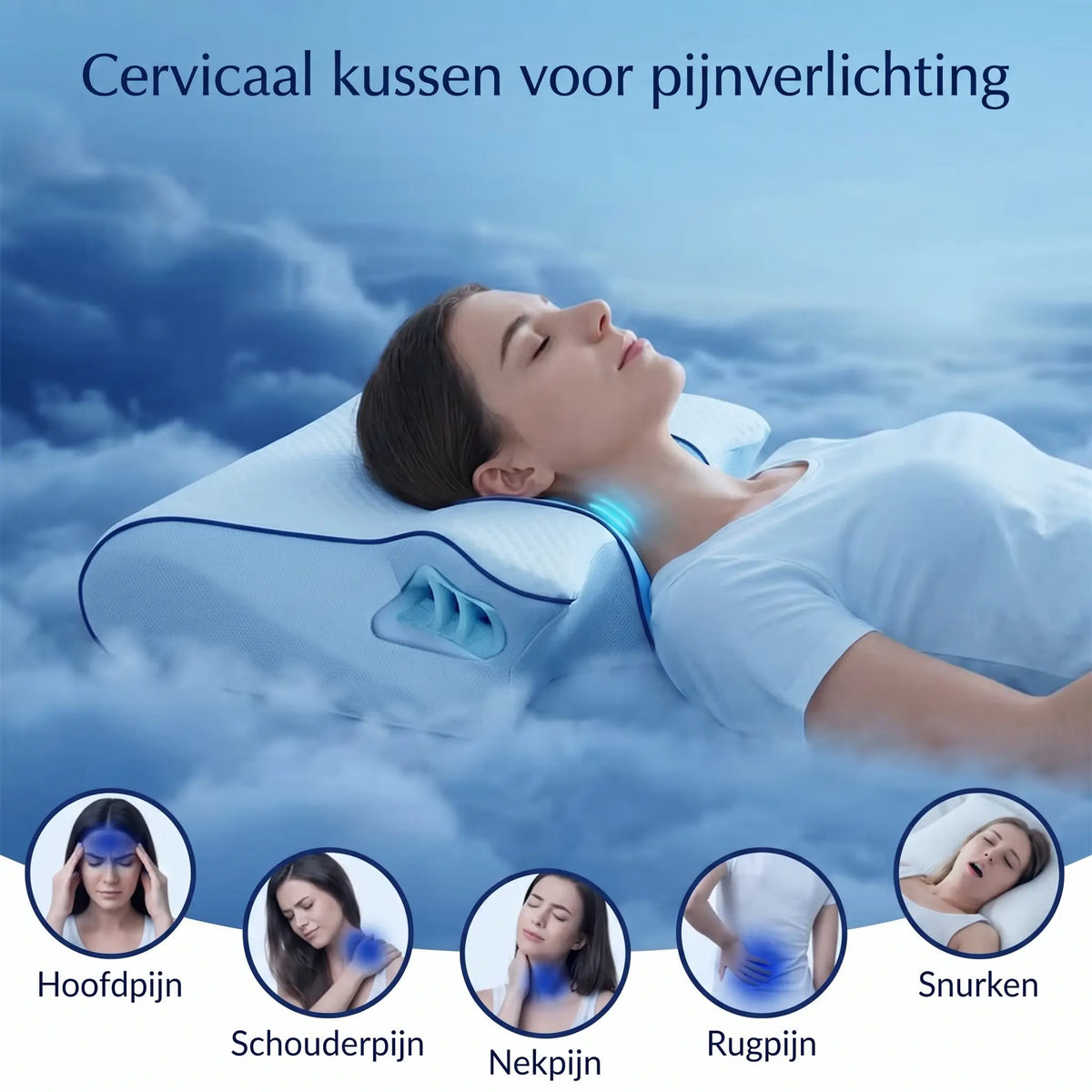 Persoon slaapt comfortabel op Zachtwolk ergonomisch hoofdkussen