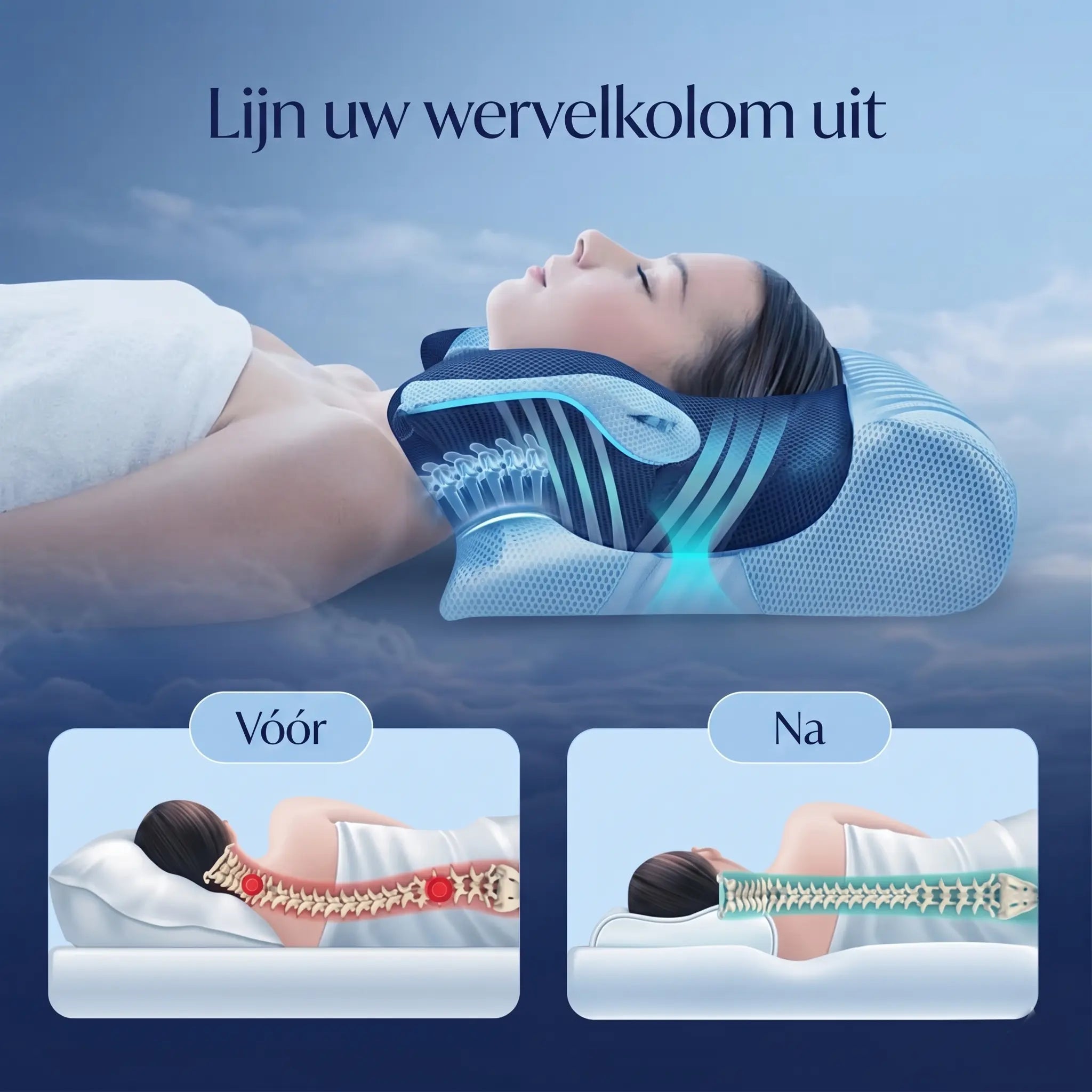 Ergonomisch hoofdkussen ondersteunt hoofd en nek tijdens het slapen