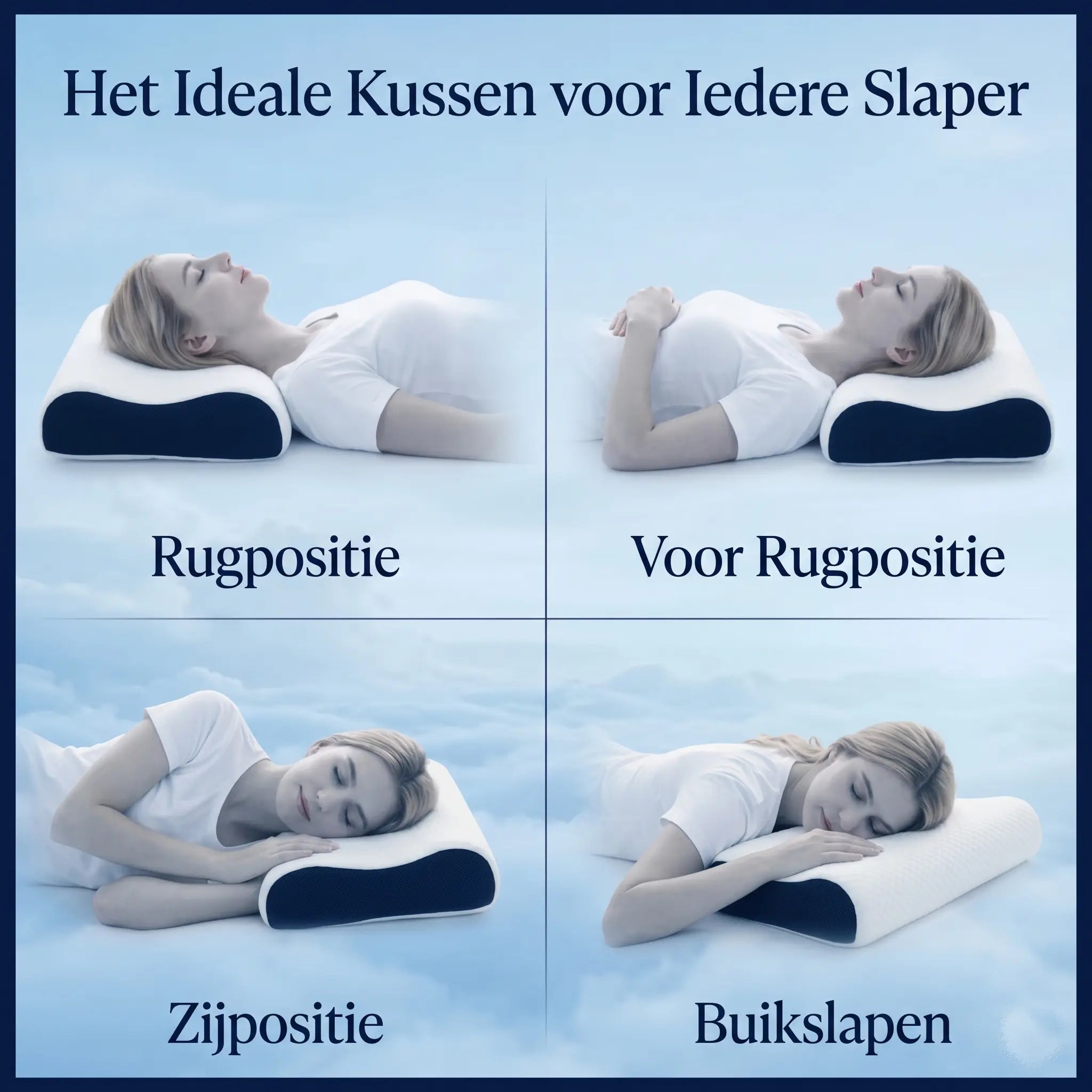 Ergonomisch hoofdkussen voor zijslapers, rugslapers en buikslapers